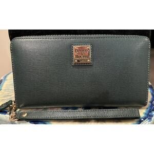Dooney & Bourke Dark Green Leather Zip-Around Wristlet Wallet NWOT